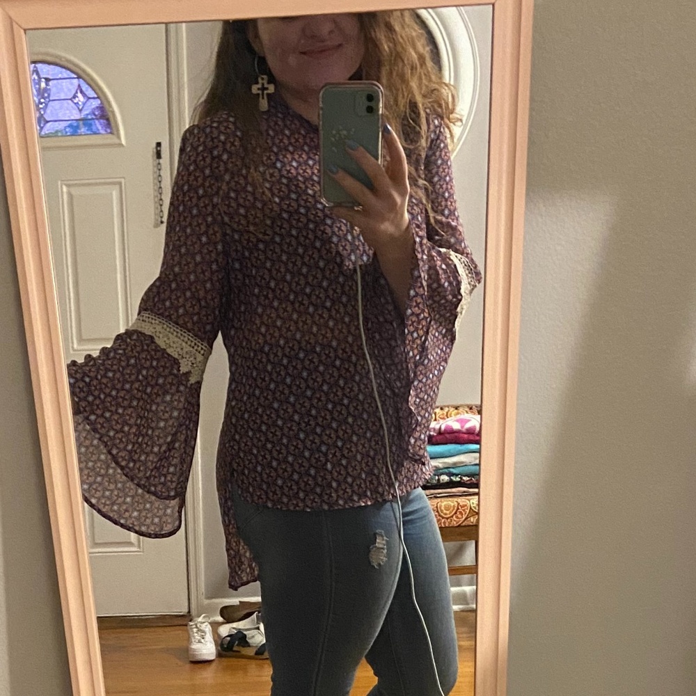 sheer bell sleeve top